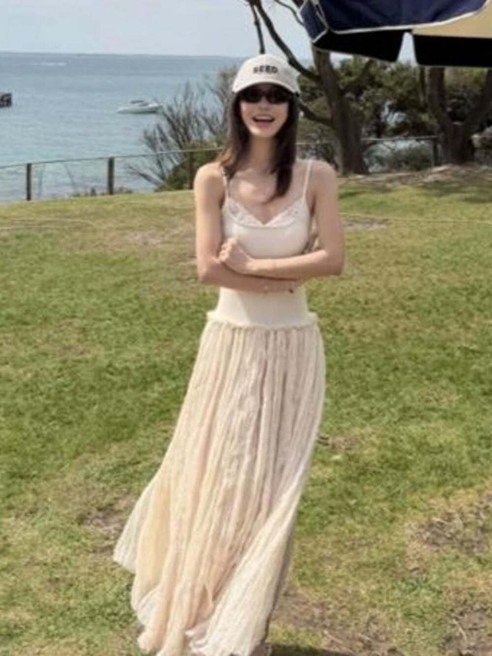 Obliviate cream maxi dress with lace and pleats from Taobao
